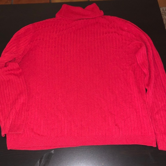 Red Ribbed Knit Turtleneck Sweater, Good Stretch - Picture 5 of 5